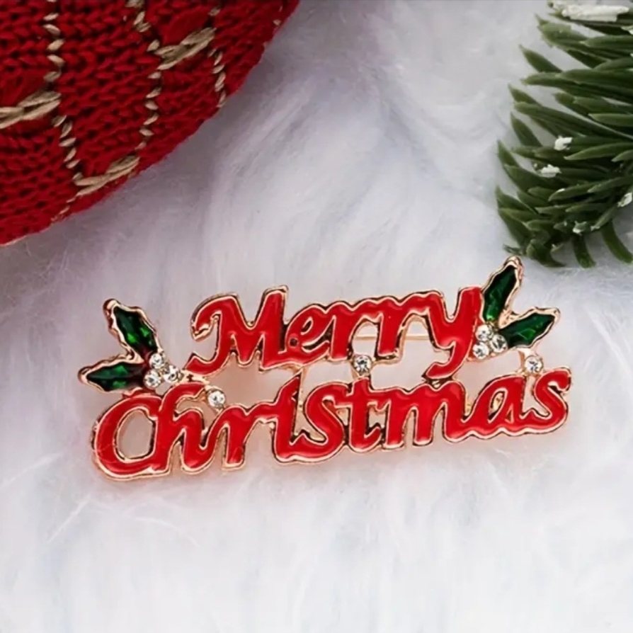 Daisy Red And Green Merry Christmas Brooch